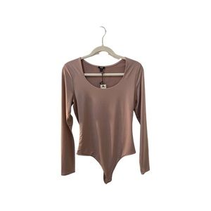 NWT Express Body Contour Long Sleeve Thong Bodysuit Pink Dusty Rose Medium